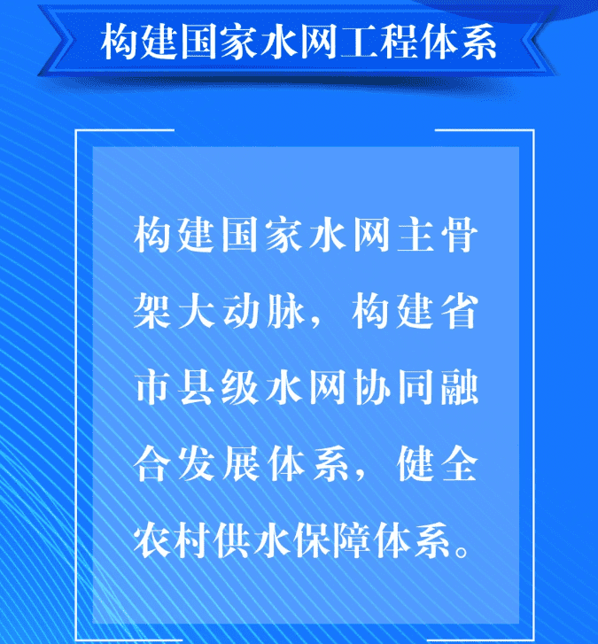 二、要構(gòu)建國家水網(wǎng)工程體系。構(gòu)建國家水網(wǎng)主骨架大動脈，構(gòu)建省市縣級水網(wǎng)協(xié)同融合發(fā)展體系，健全農(nóng)村供水保障體系。.png